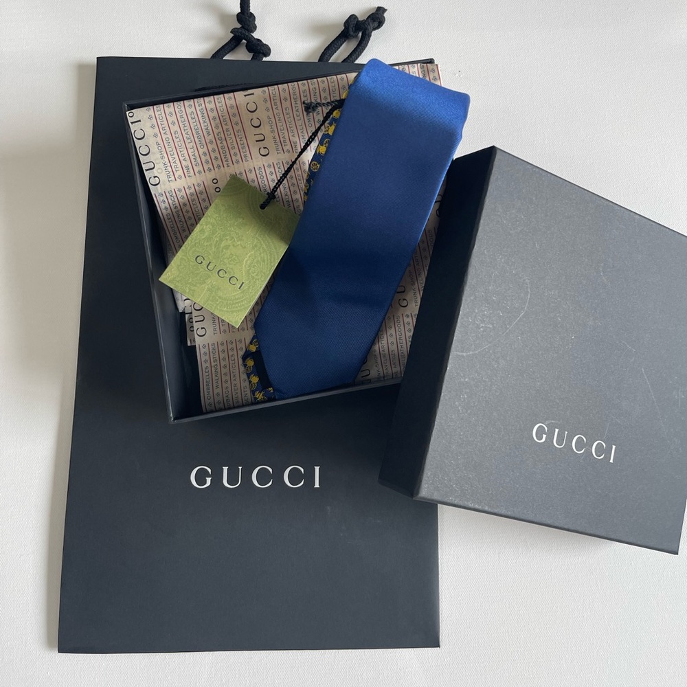 Authentic NewGucci 'Lemon Gucci' Jacquard Silk Tie - Picture 12 of 13